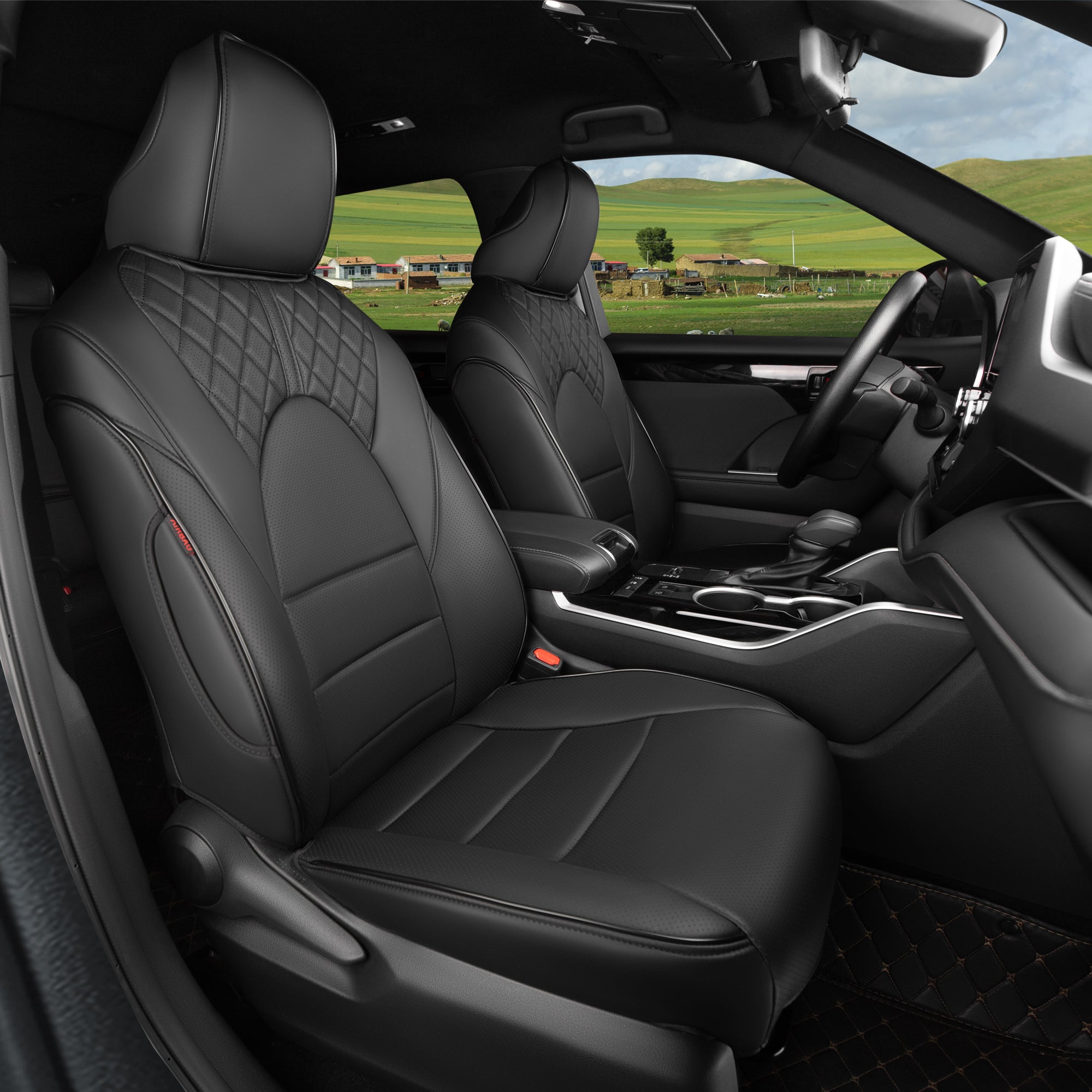2010-2024 Toyota Highlander Seat Covers Black Custom Fit Leatherette