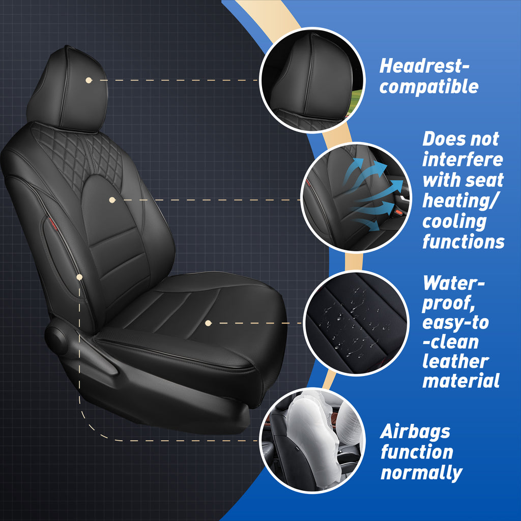 2010-2024 Toyota Highlander Seat Covers Black Custom Fit Leatherette