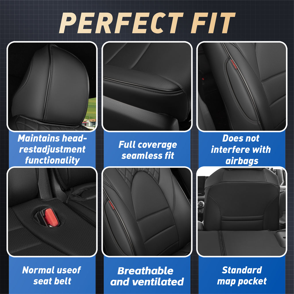 2010-2024 Toyota Highlander Seat Covers Black Custom Fit Leatherette