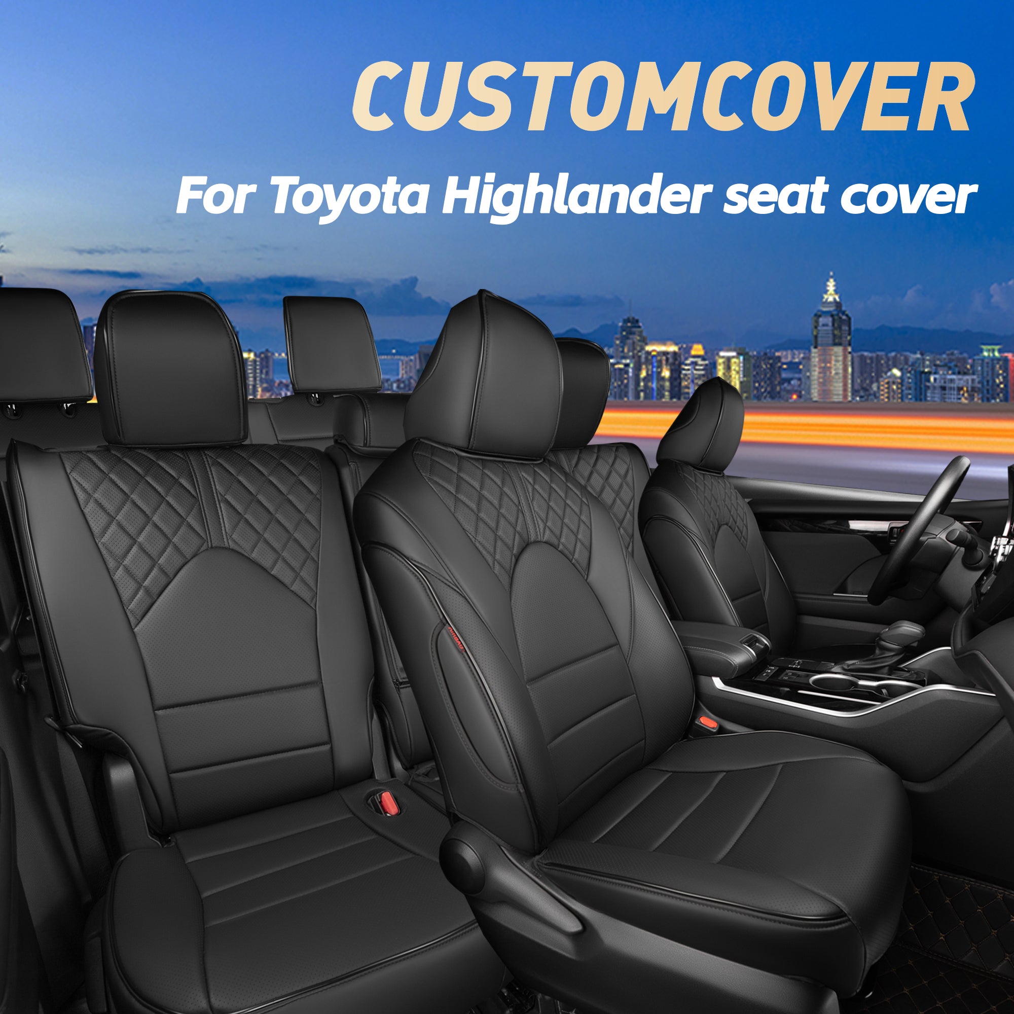2010-2024 Toyota Highlander Seat Covers Black Custom Fit Leatherette