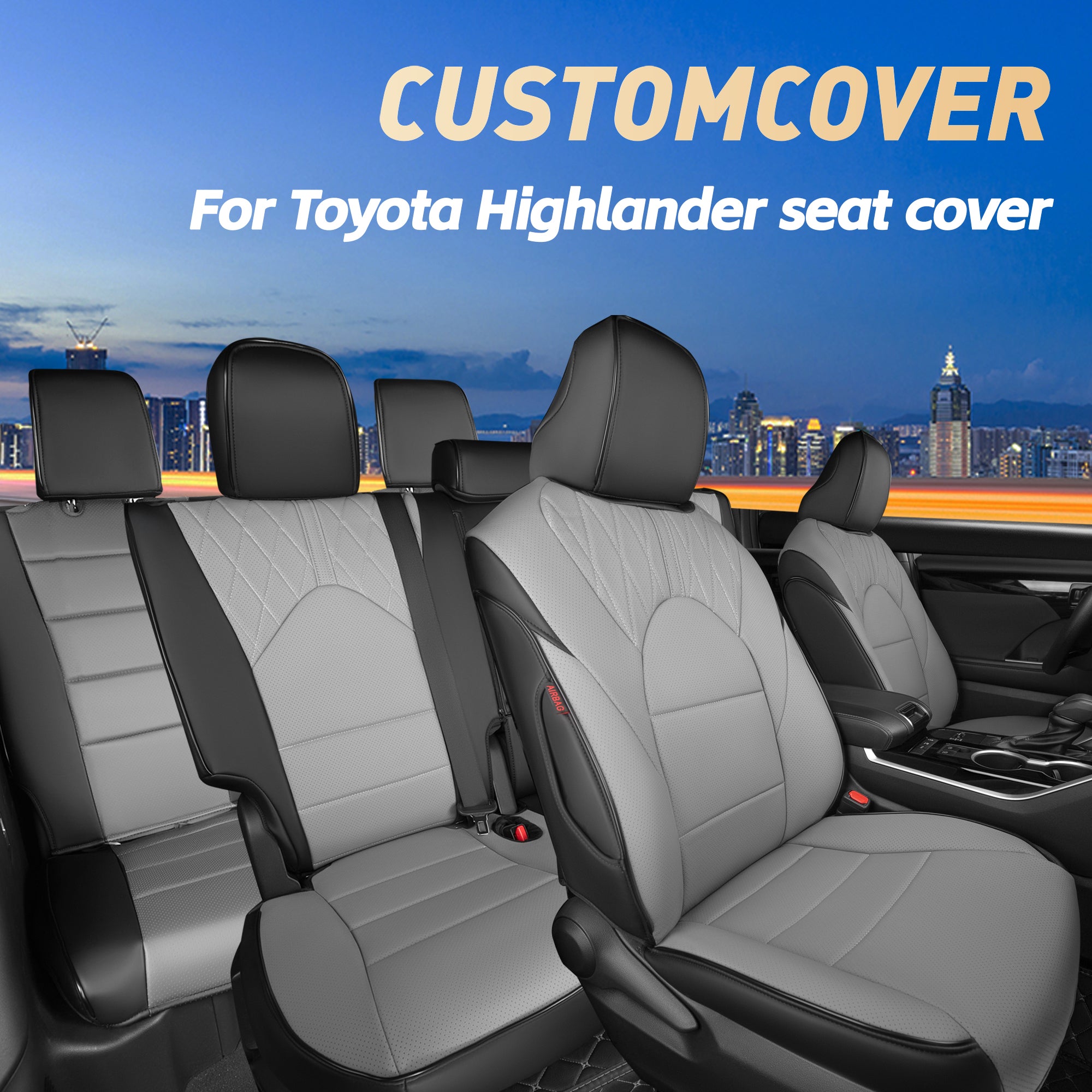 2010-2024 Toyota Highlander Seat Covers Black Grey Custom Fit Leatherette