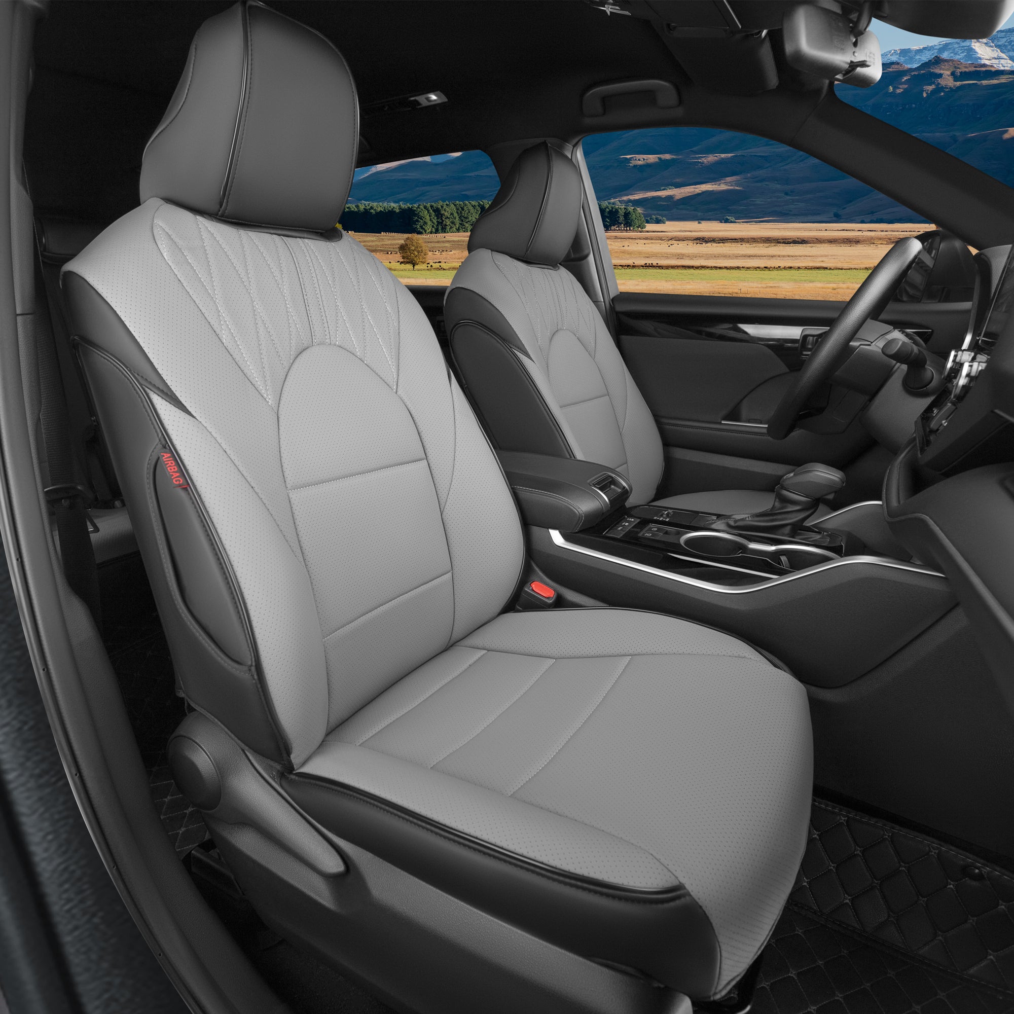 2010-2024 Toyota Highlander Seat Covers Grey Black Custom Fit Leatherette