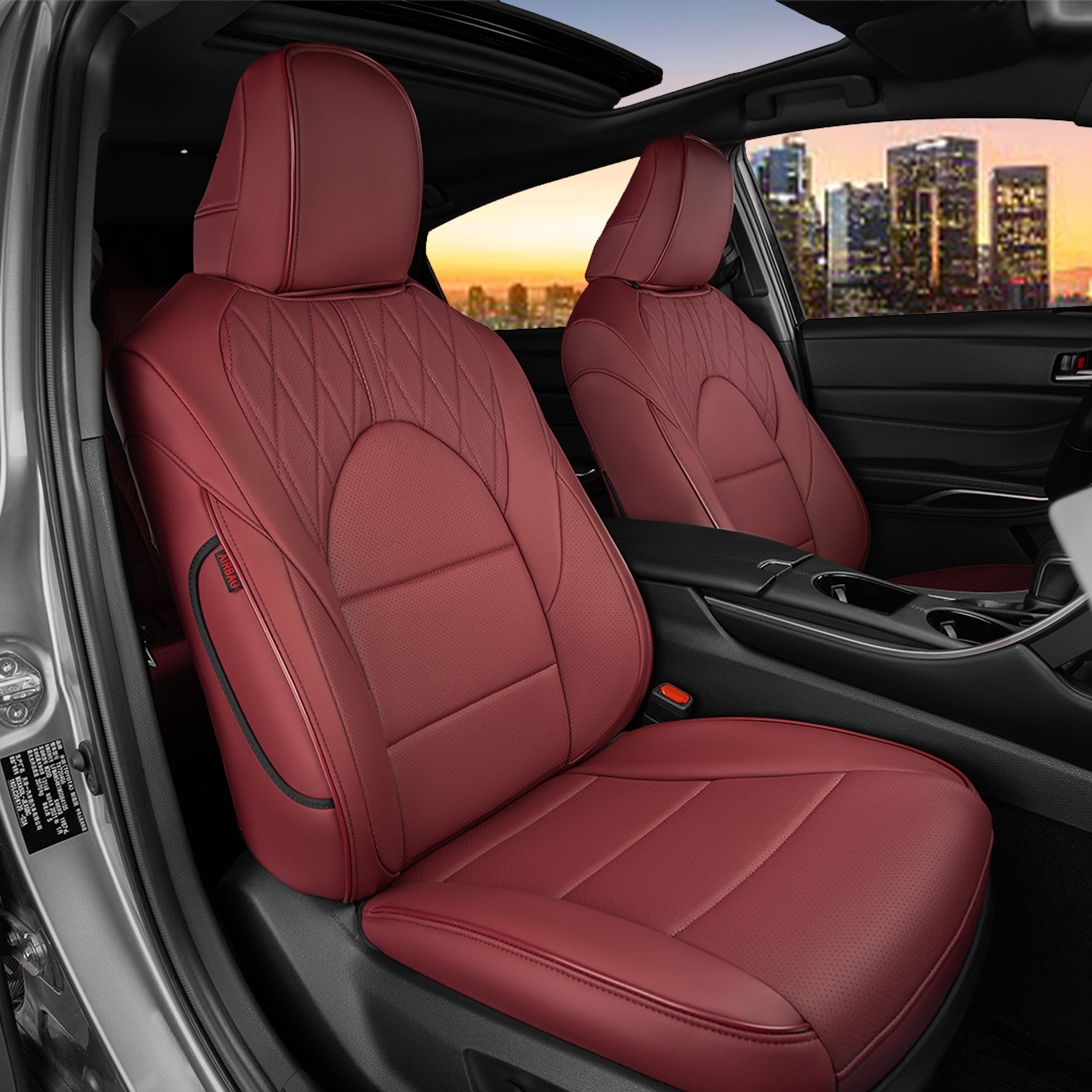 2010-2024 Toyota Highlander Seat Covers Burgundy Custom Fit Leatherette