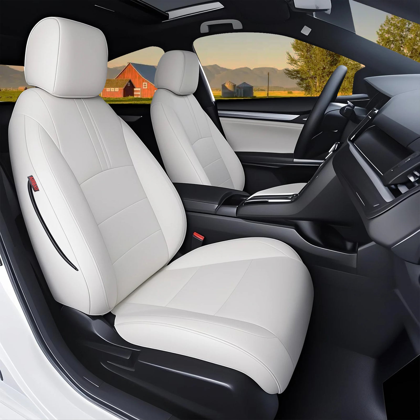 2011-2024 Honda Civic Seat Covers White Custom Fit Leatherette