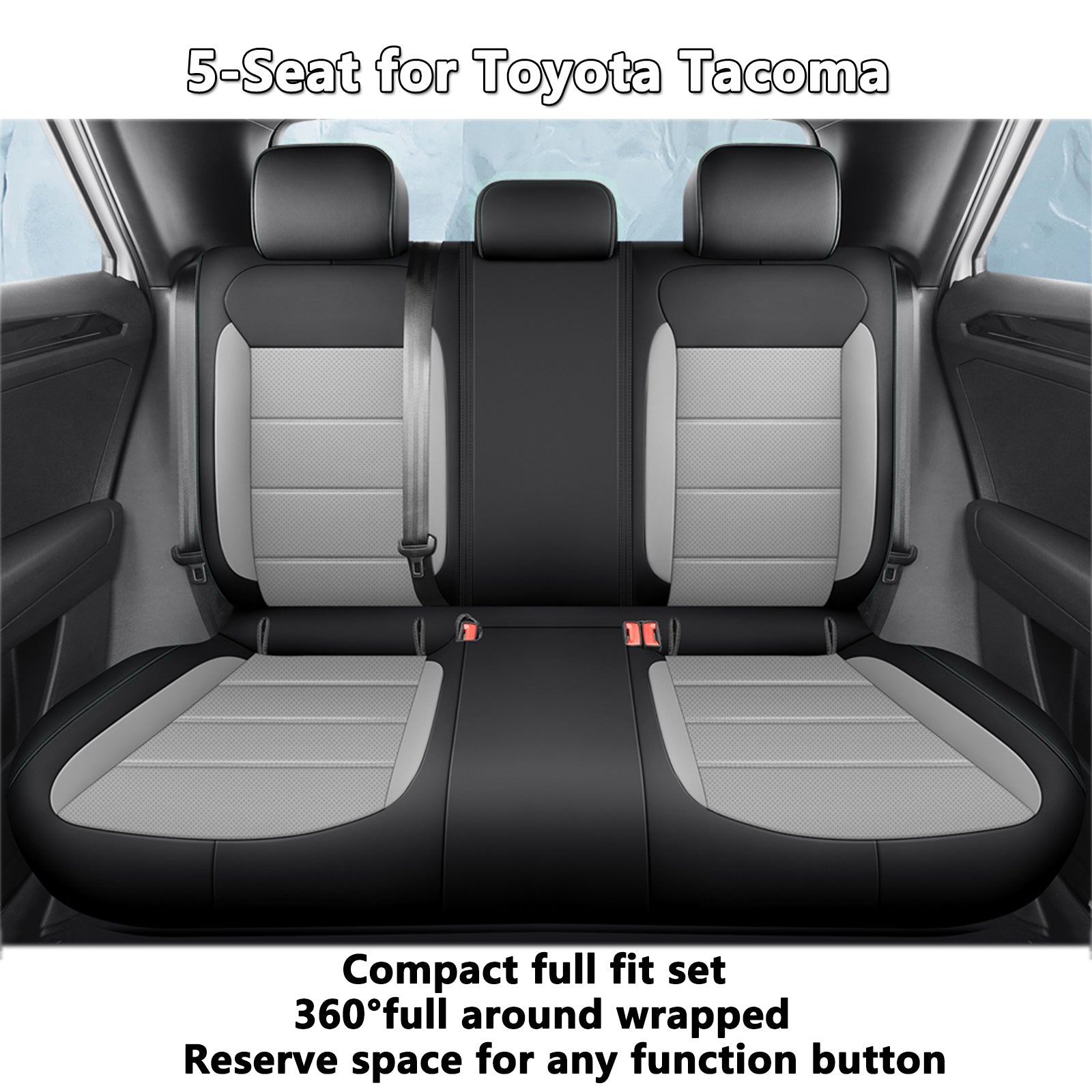 2016-2025 Toyota Tacoma Seat Covers Black Grey Custom Fit Leatherette